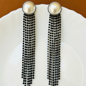 Pearl Black American Diamond Chandelier Earrings