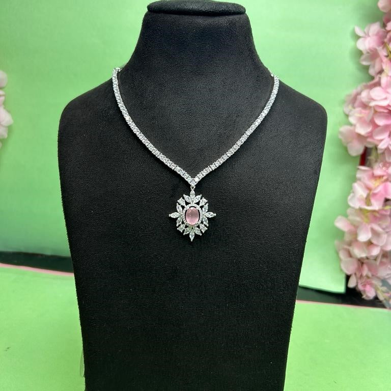 Stacey Pink CZ Designer Necklace Set