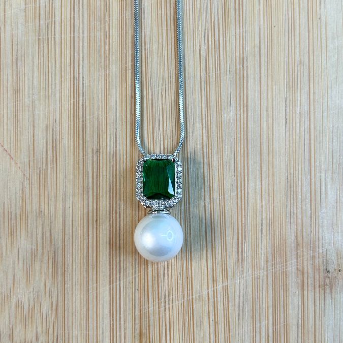 Sage Pearl American Diamond Pendant Set