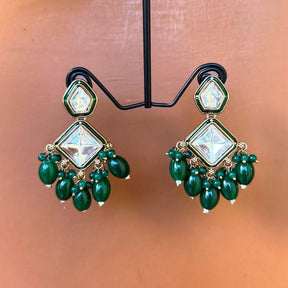 Sakhi Emerald Green Kundan Coral Earrings