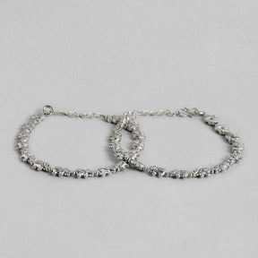 LAIDA Set of 2 German Silver Silver-Plated Oxidised Anklet