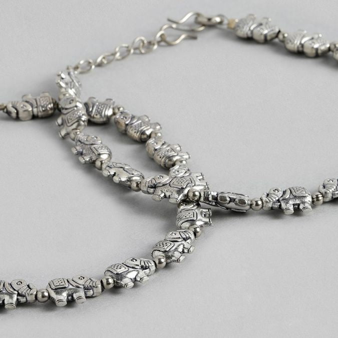 LAIDA Set of 2 German Silver Silver-Plated Oxidised Anklet