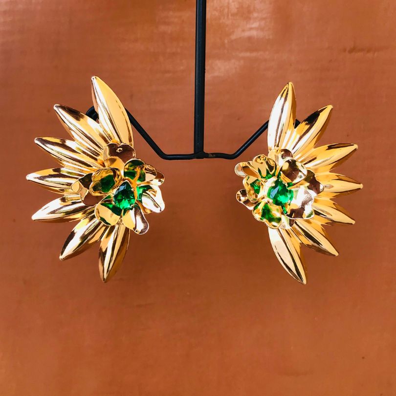 Half Sun Flower Golden Earrings