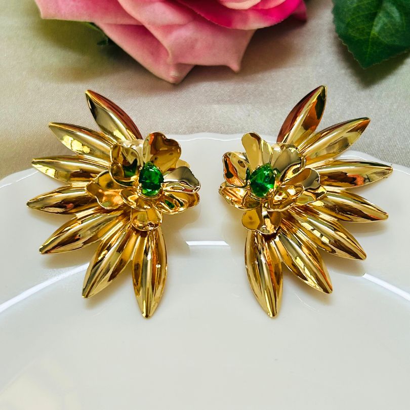 Half Sun Flower Golden Earrings