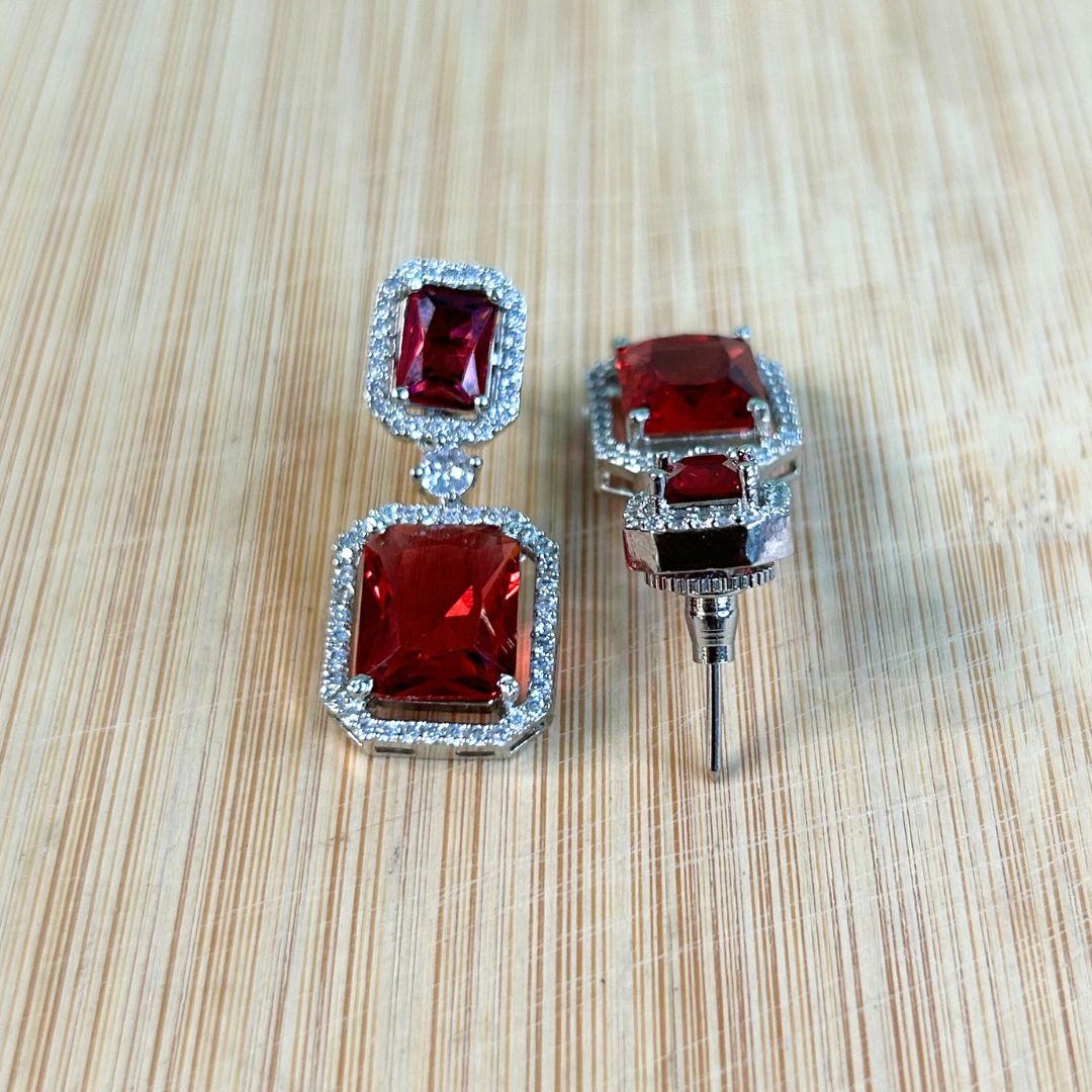 Cooper Ruby American Diamond Earrings