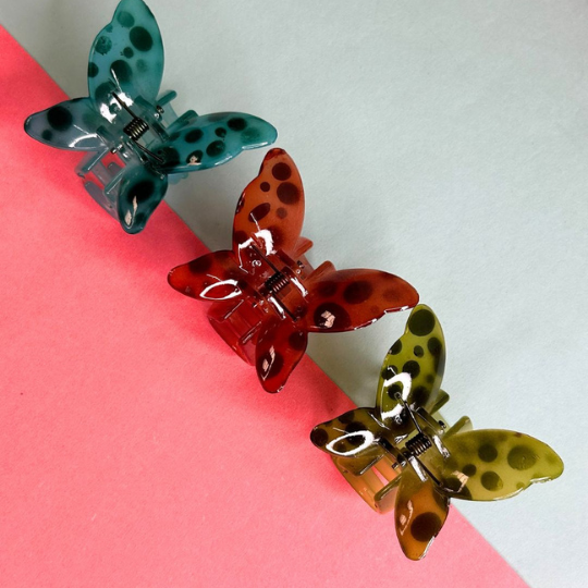 LAIDA Set of 3 dotted Butterfly Claw Clips - Green, Blue & Orange