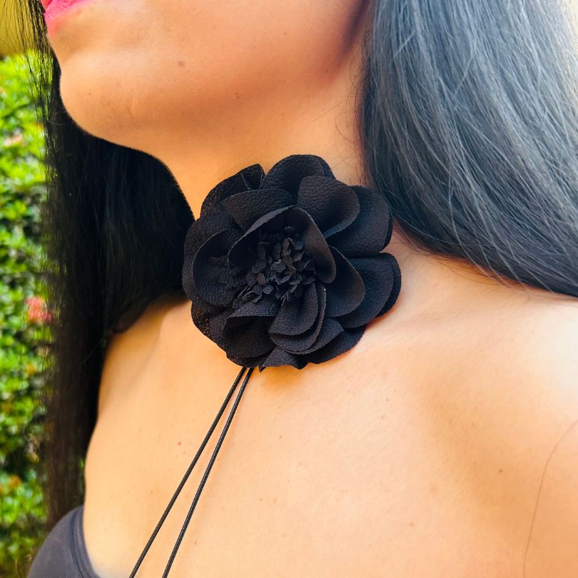 Black Fabric Flower Choker