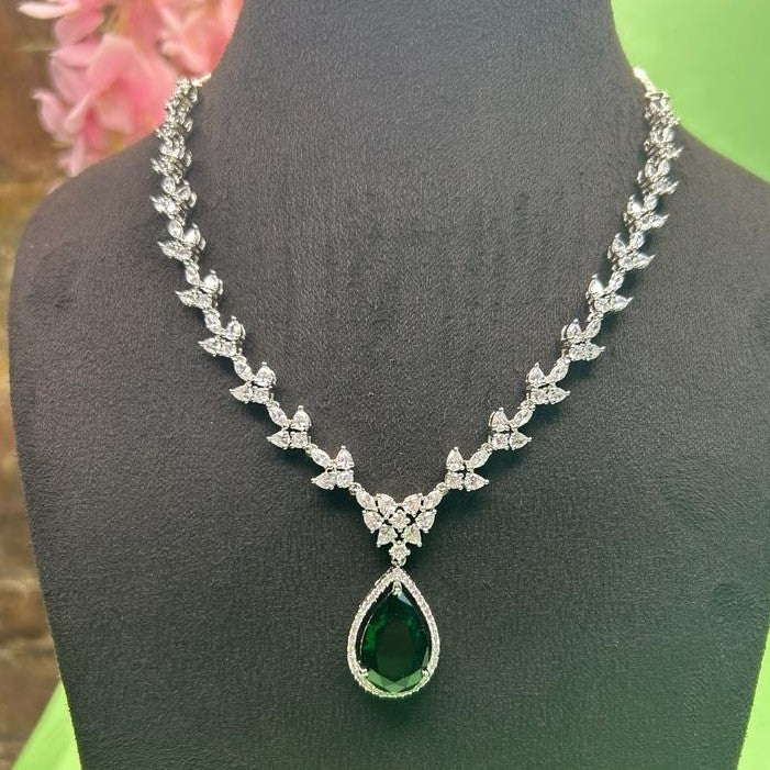 Celine Silver Emerald  Green Necklace Set