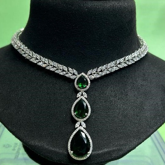 Rachel CZ Emerald Green Designer Necklace Set