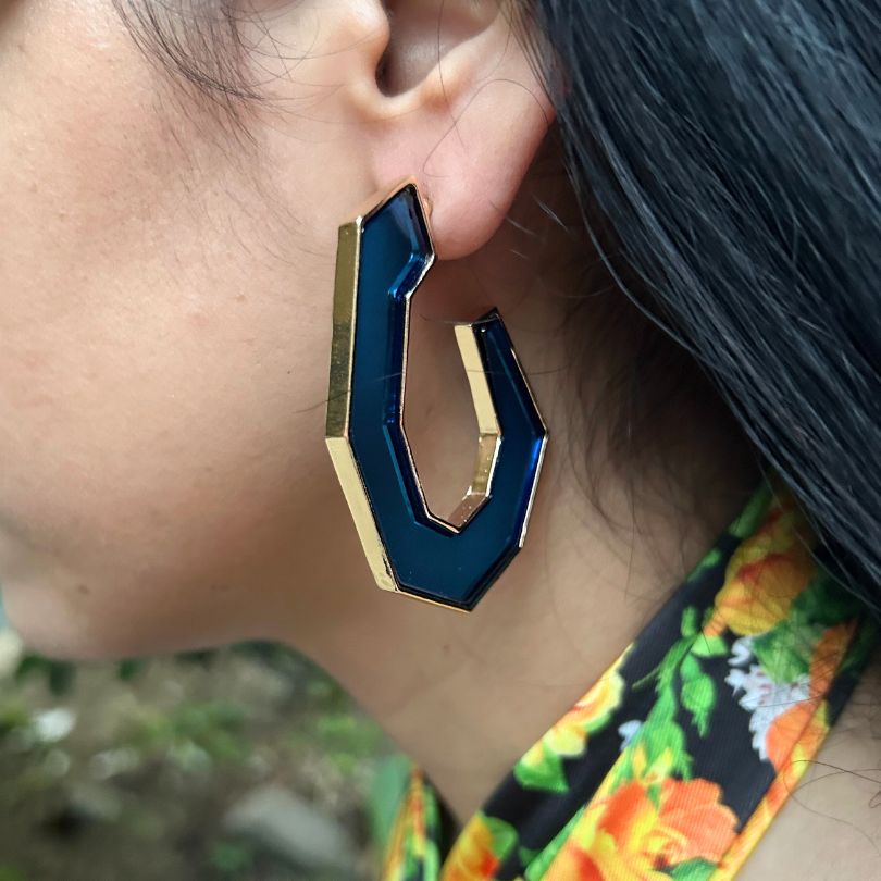 Enamel Blue Structured Hoop Earrings
