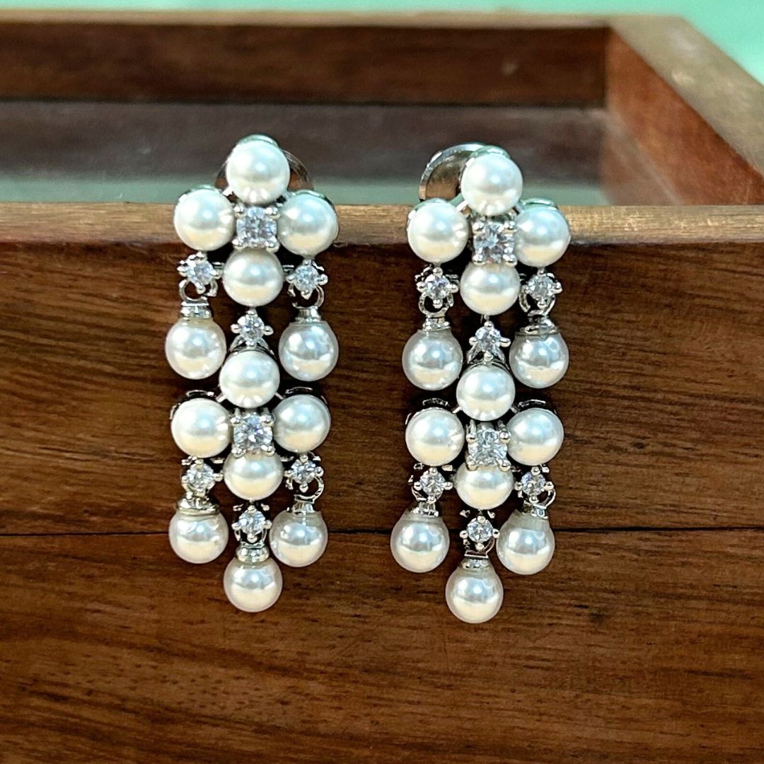 Fancify Silver Plated Pearl AD Earrings
