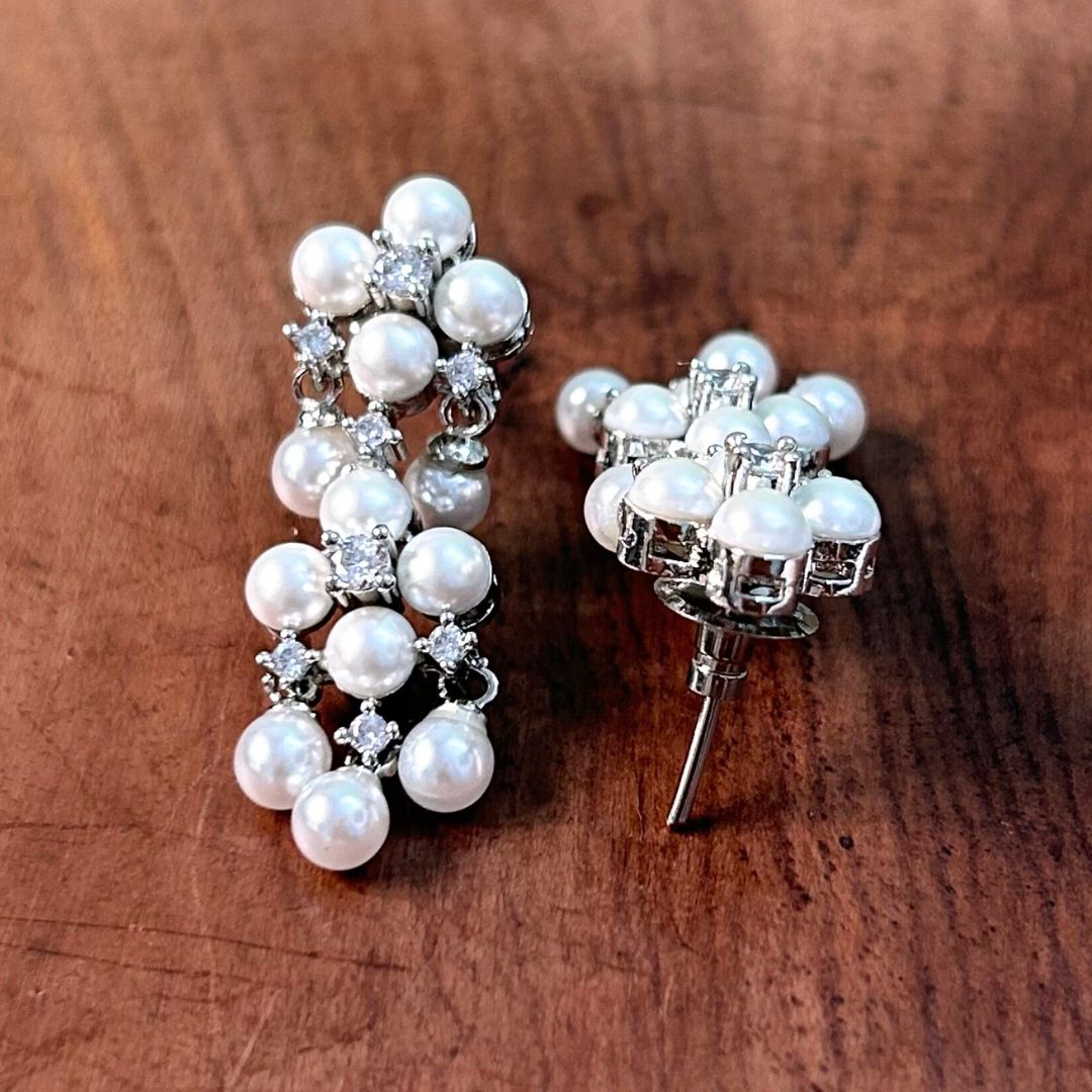 Fancify Silver Plated Pearl AD Earrings