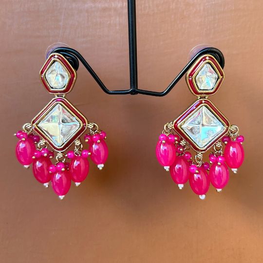 Sakhi Fuchsia Pink Kundan Coral Earrings