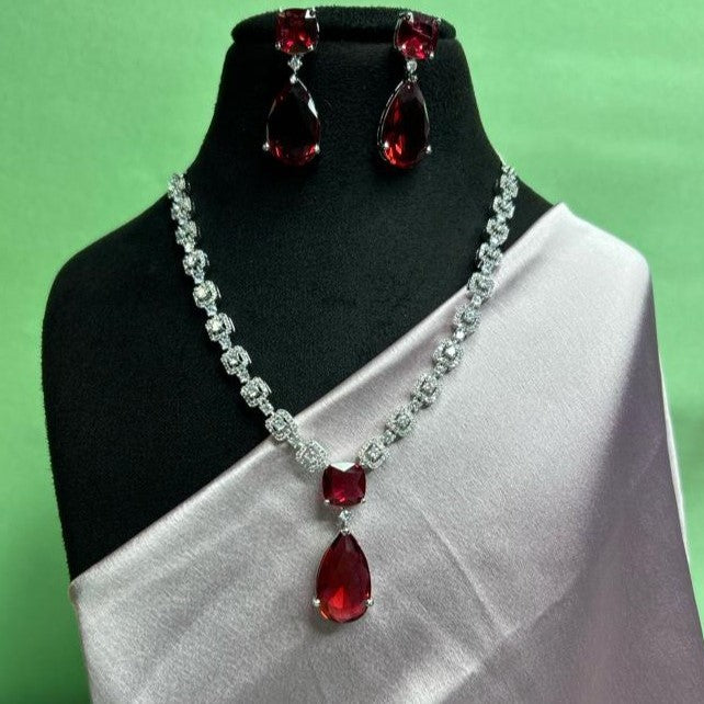 Grace Red CZ Designer Necklace Set