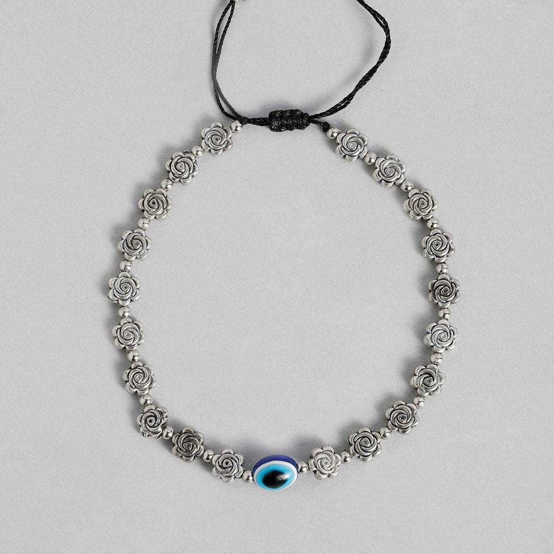 LAIDA Set of 2 German Silver Silver-Plated Oxidised Evil Eye Anklet