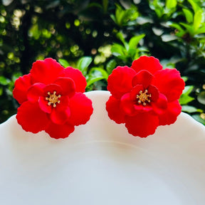 Flower Red Stud Earrings
