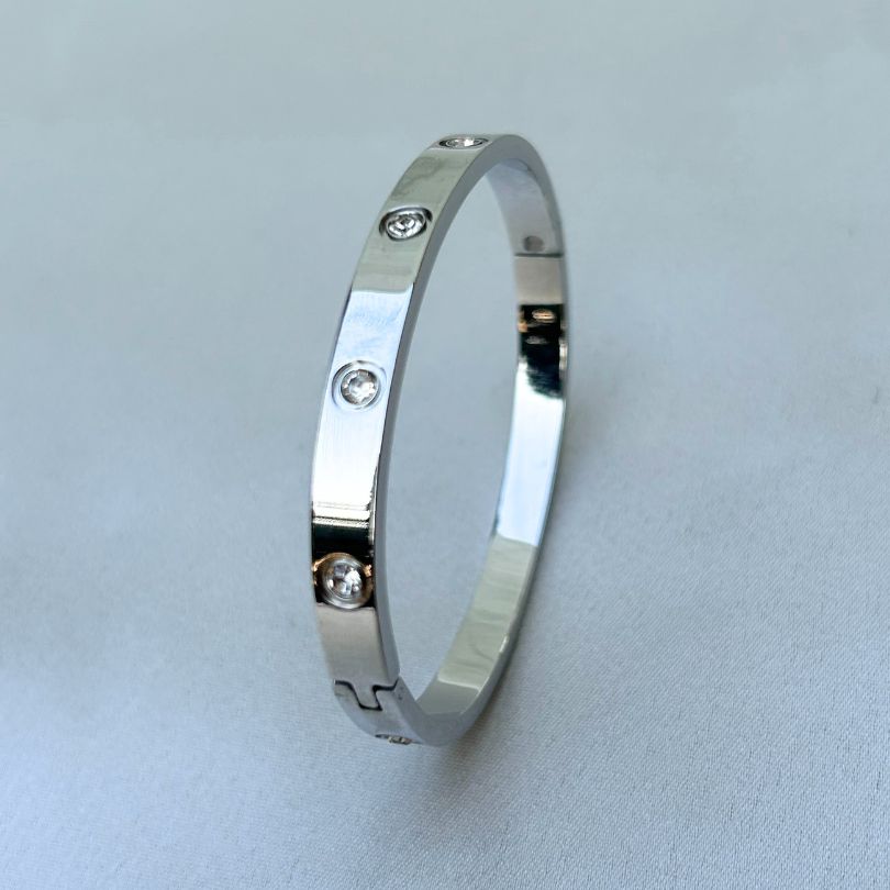 Silver LOVE Bangle American Diamond Studded