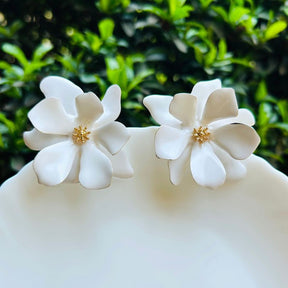 White Flower Stud Earrings