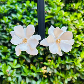 White Flower Stud Earrings