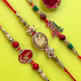 Set of 3 Rakhis - Ganesh , Bhai and Trishul Rakhis