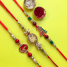 Set of 3 Rakhis - Ganesh , Bhai and Trishul Rakhis