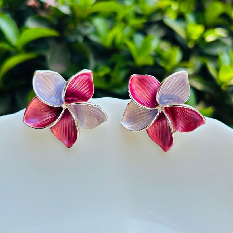 Floral Maroon Purple Stud Earrings