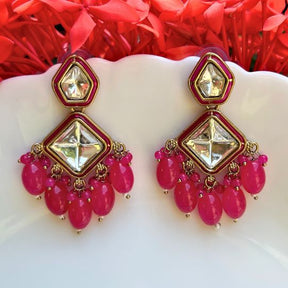 Sakhi Fuchsia Pink Kundan Coral Earrings