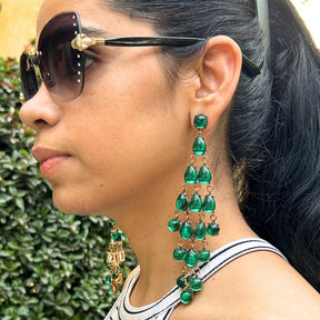 Green Rhinestone Tear Drop Earrings