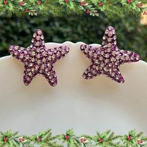 Holly Purple AD Studded Star Earrings