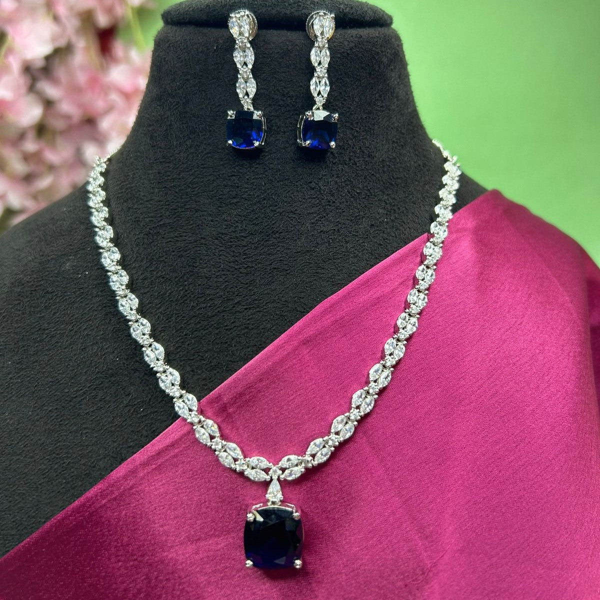 Kristy Sapphire Blue CZ Designer Neckalce Set