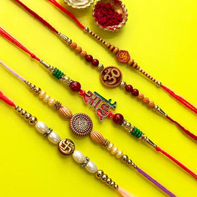 Set of 5 Rakhis - Om Swastik and Bhai Rakhis