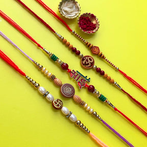 Set of 5 Rakhis - Om Swastik and Bhai Rakhis