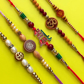 Set of 5 Rakhis - Om Swastik and Bhai Rakhis