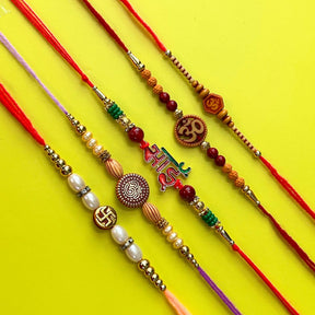 Set of 5 Rakhis - Om Swastik and Bhai Rakhis