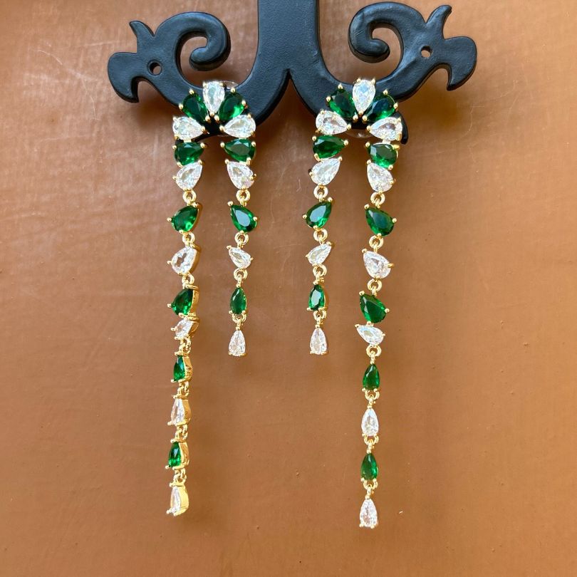 Bling Blogger Green American Diamond Earrings