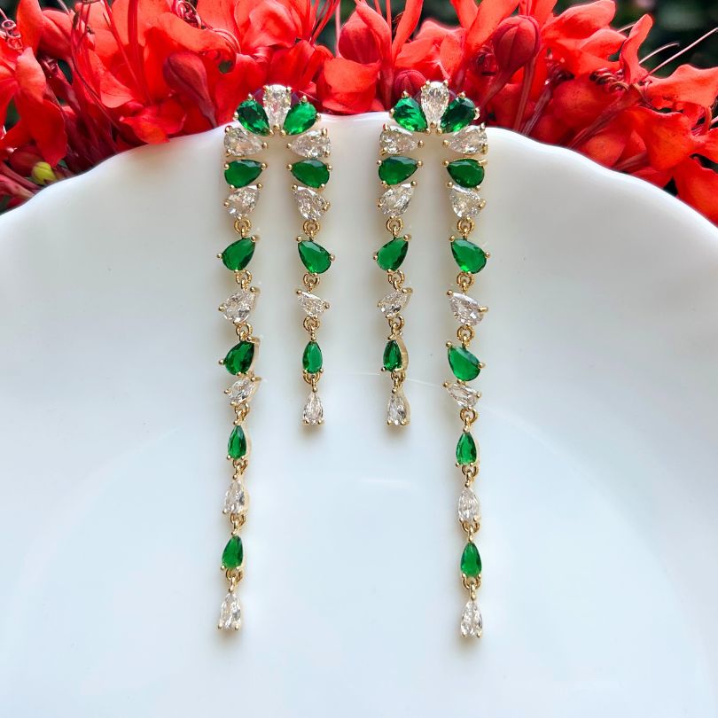 Bling Blogger Green American Diamond Earrings