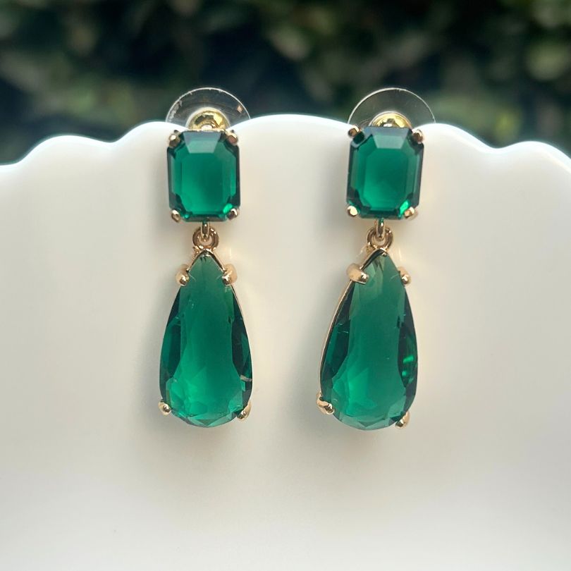 Green Tear Drop Earrings