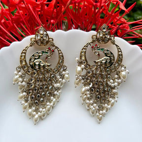 Madhuri White Peacock Earrings