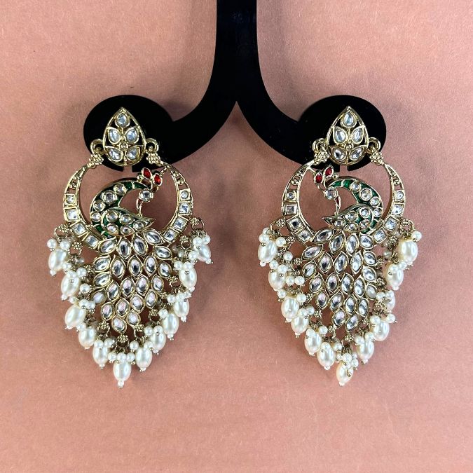 Madhuri White Peacock Earrings