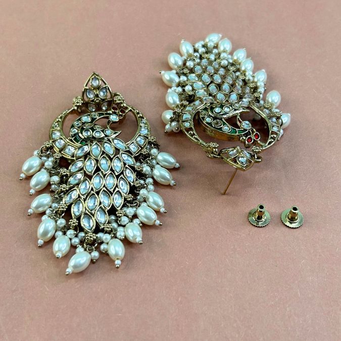 Madhuri White Peacock Earrings