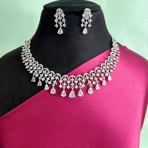 Daisy Silver American Diamond Necklace Set