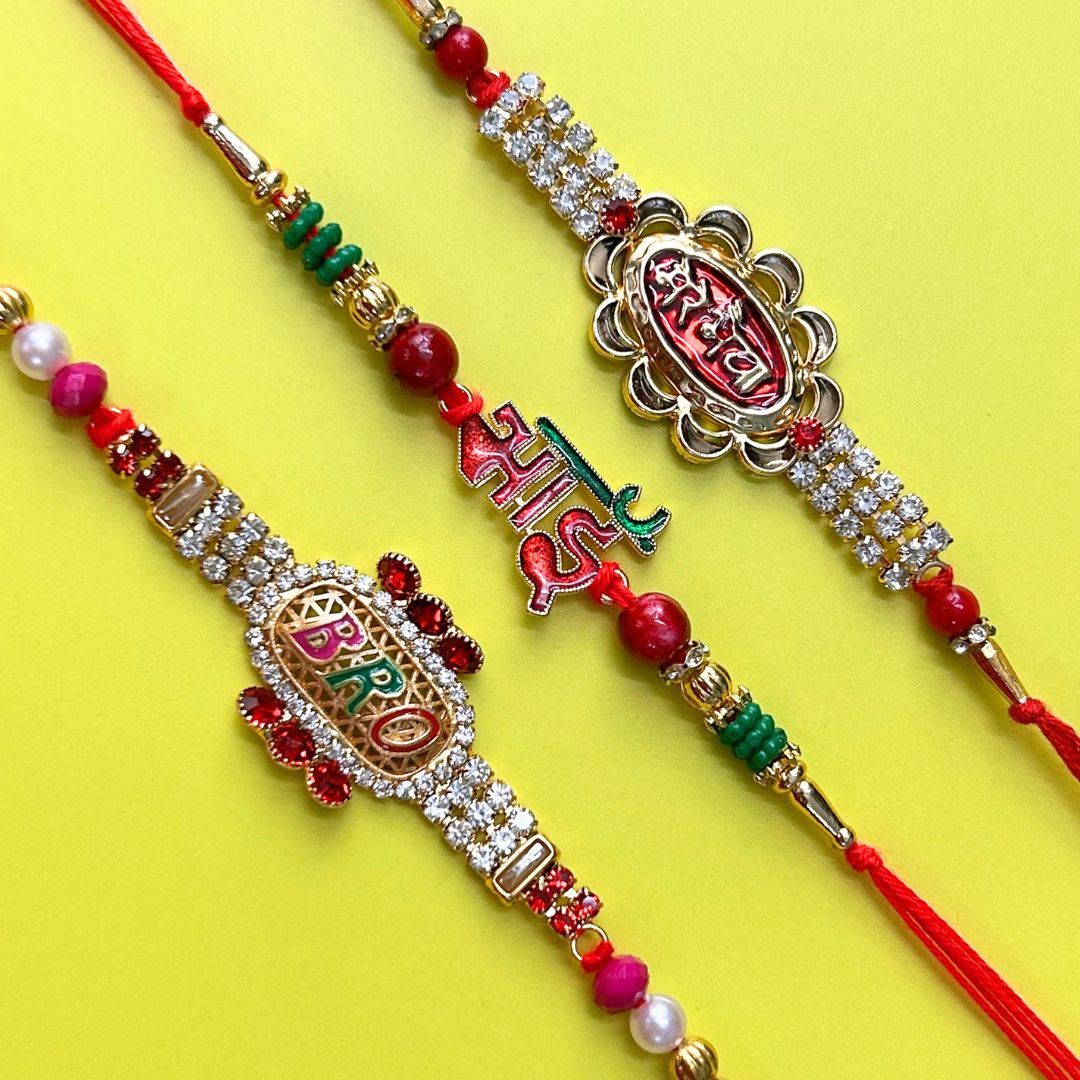 Set of 3 Rakhis - Bro Bhai And Mere Bhaiya Rakhis