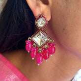 Sakhi Fuchsia Pink Kundan Coral Earrings