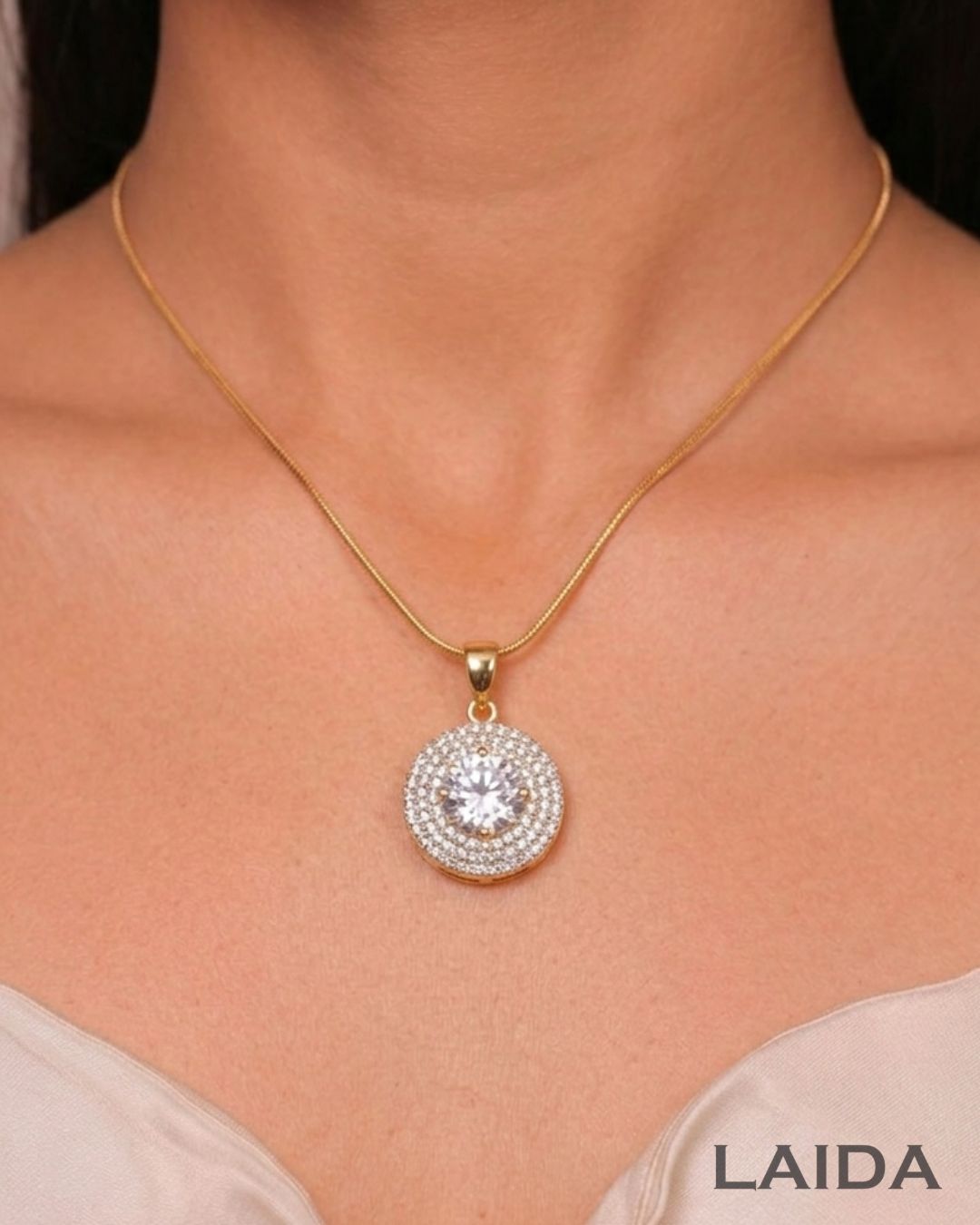 Navika 18K Gold Plated American Diamond Pendant Set