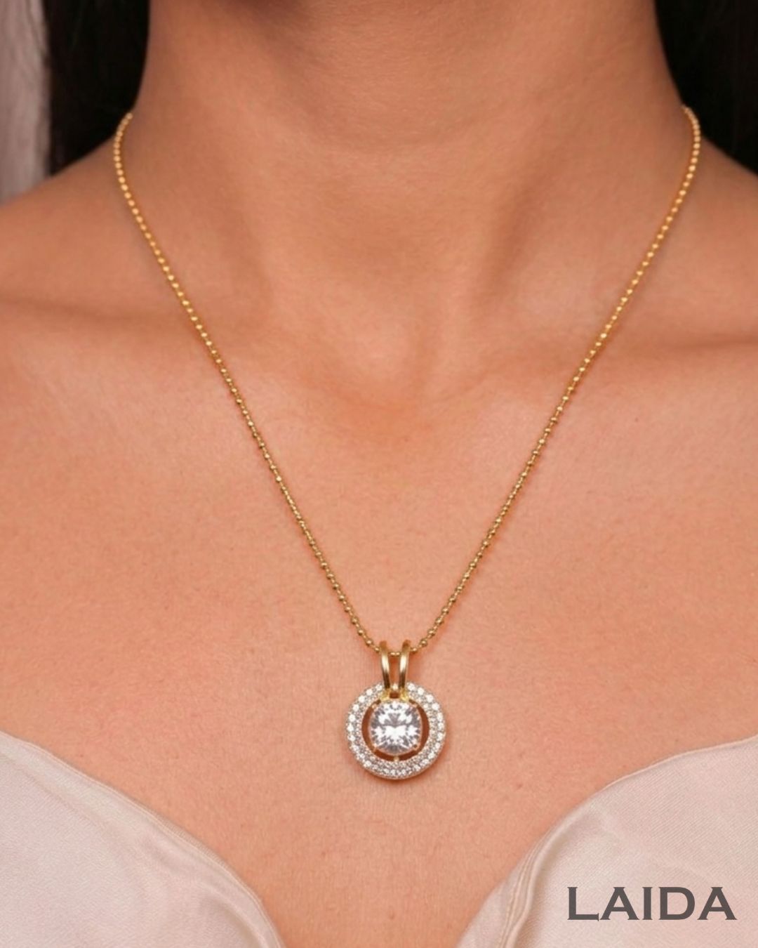 Navee 18K Gold Plated American Diamond Pendant Set