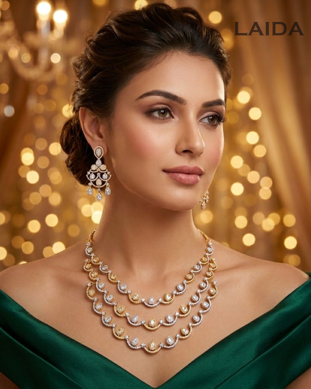 Scarlett 3 Layer 18K Gold Plated American Diamond Necklace Set