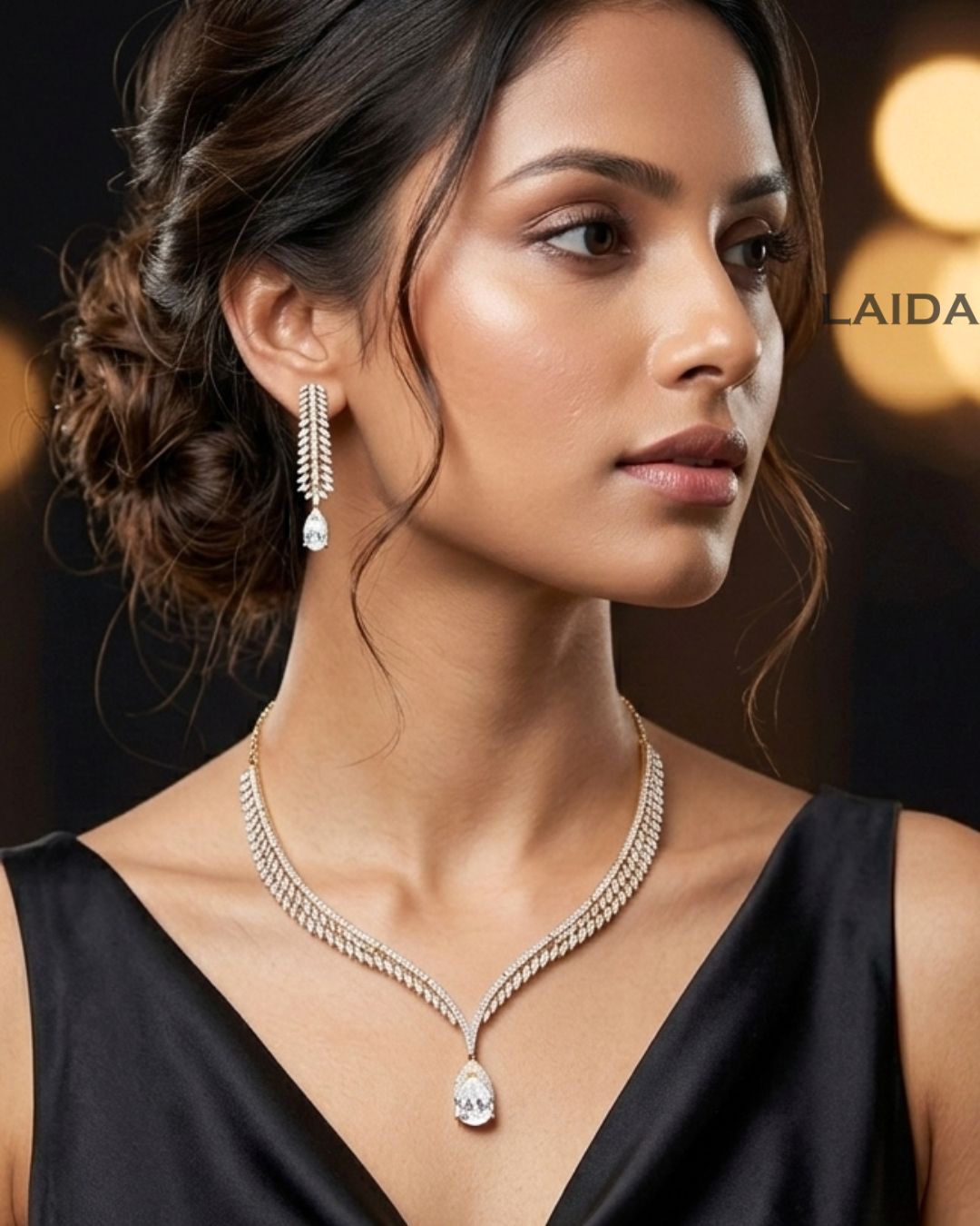 Grace White 18K Gold Plated American Diamond Necklace Set