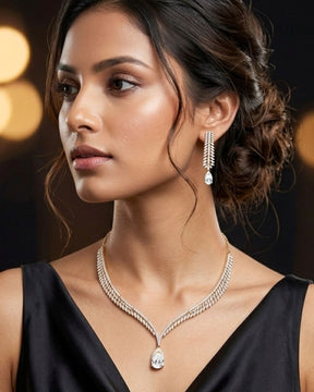 Grace White 18K Gold Plated American Diamond Necklace Set