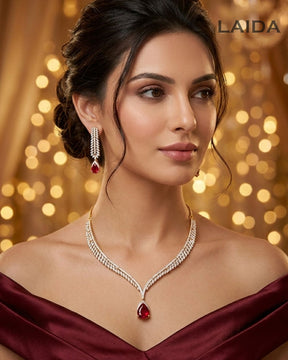 Grace Ruby 18K Gold Plated American Diamond Necklace Set