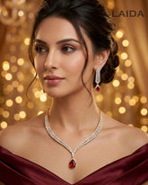 Grace Ruby 18K Gold Plated American Diamond Necklace Set